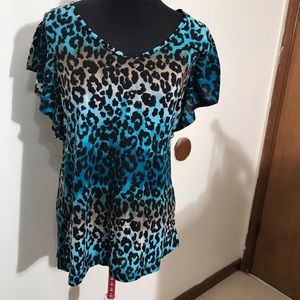 Self Esteem fancy t-shirt turquoise animal print L